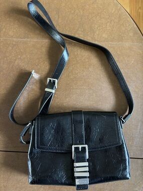 Michael Kors Black Leather Crossbody Bag with Silver Hardware